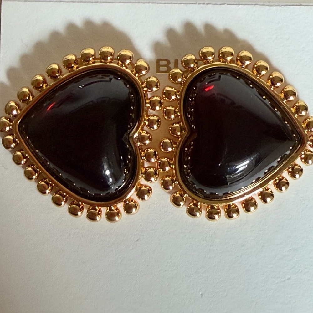 Tory Burch Green and Gold Heart logo stud  Earrings - Picture 8 of 9